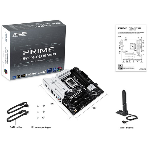 Материнская плата ASUS Prime Z890M-Plus WiFi Z890 Soc-1851 4xDDR5, 6xSATA3, RAID, 3хM.2, 4xPCI-E16x, 5xUSB3.2, 1xUSB3.2 Type C, DP, HDMI, WiFi, 2.5Glan, mATX