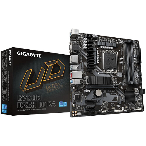 Материнская плата Gigabyte B760M DS3H DDR4 B760 Socket-1700 4xDDR4, 4xSATA3, RAID, 2xM.2, 1xPCI-E16x, 3xUSB3.2, 1xUSB3.2 Type C, D-Sub, 2xDP, HDMI, 2.5Glan, mATX УЦЕНКА