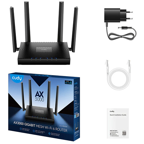 Беспроводной маршрутизатор Cudy WR3000E, Wi-Fi 802.11ax 2976Мбит/с, 2.4+5ГГц, 4xLAN, 1xWAN