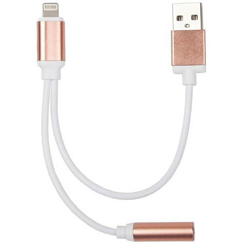 Адаптер Lightning to Jack 3.5 для подключения наушников + USB зарядка Liberty 0L-00031097 Розово-золотистый