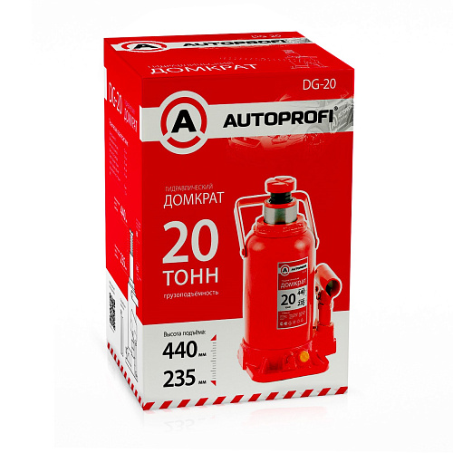 Домкрат AUTOPROFI DG-20 гидравлический, бутылочный, 20 т., высота подъёма 440 мм.