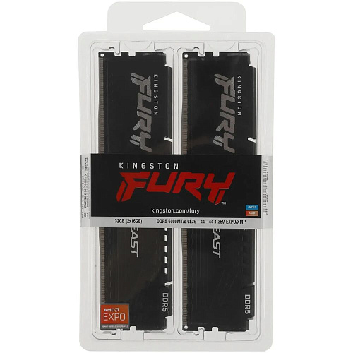 Модуль памяти DIMM 32Gb 2х16Gb DDR5 PC48000 6000MHz Kingston Fury Beast Black EXPO (KF560C36BBE2K2-32)
