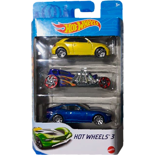 Mattel Hot Wheels K5904 3 машинки (желтая, темно-синяя с монстром, синяя)