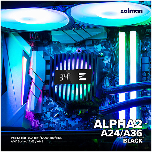 Система водяного охлаждения Zalman Alpha2 A36 Black ARGB (S1150/1155/S1151/1200/1700/1851, AM4, AM5)