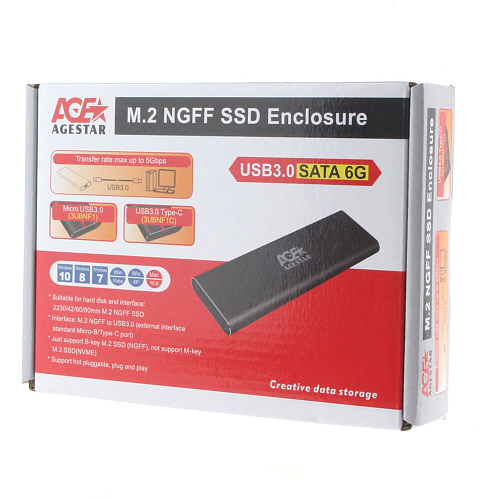 Корпус для SSD AgeStar 3UBNF1C M.2 NGFF (B-key), USB3.0 Type C Gray