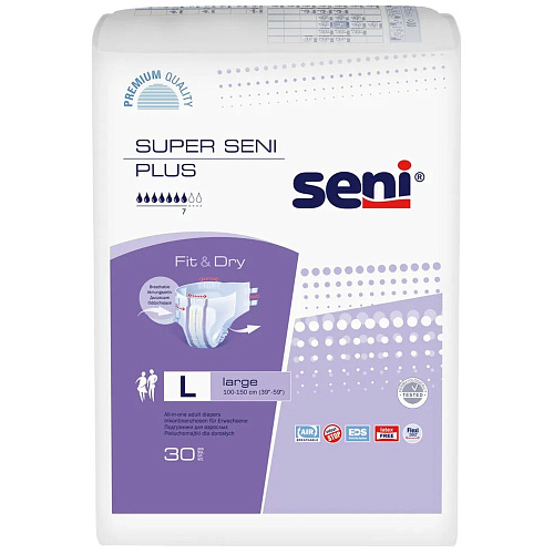 Seni Подгузники для взрослых Super Plus, 100-150 см., L (30 шт.) УЦЕНКА
