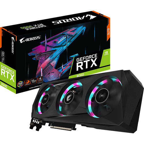 Видеокарта Gigabyte GeForce RTX 3060 12288Mb, AORUS Elite LHR 12G (GV-N3060AORUS E-12GD 2.0) 2xHDMI, 2xDP, Ret