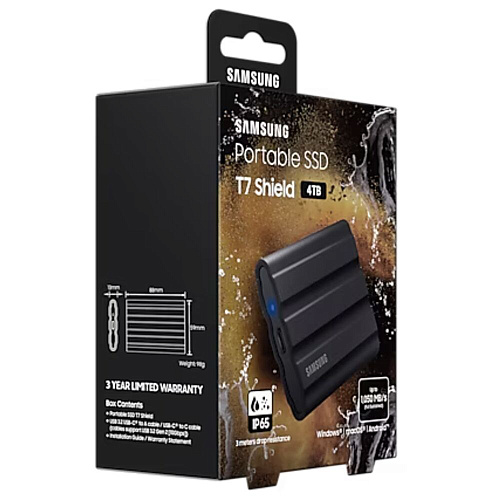 Внешний SSD-накопитель 4Tb Samsung T7 Shield MU-PE4T0S/WW (SSD) USB 3.2 Type C Черный УЦЕНКА