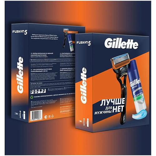 Gillette Подарочный набор (Gillette Станок Fusion5 с 1 сменной кассетой + Gillette Гель для бритья успокаивающий, 200 мл.)