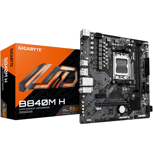 Материнская плата Gigabyte B840M H Socket-AM5 AMD B840 2xDDR5, 4xSATA3, RAID, 1xM.2, 1xPCI-E16x, 2xUSB3.2, DP, HDMI, Glan mATX