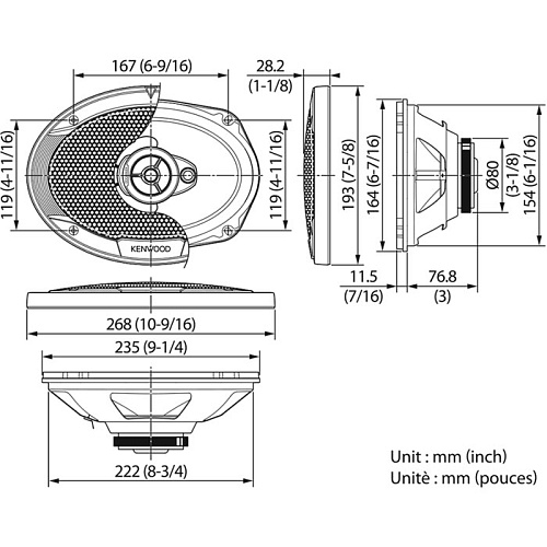Колонки автомобильные Kenwood KFC-S6966 400Вт 16x23см трехполосные