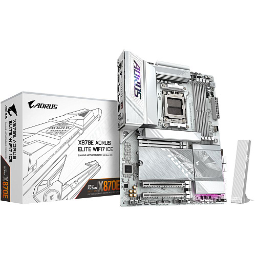 Материнская плата Gigabyte X870E A Elite WF7 Ice Socket-AM5 AMD X870E 4xDDR5, 4xSATA3, RAID, 4xM.2, 3xPCI-E16x, 6xUSB3.2, 2xUSB3.2 Type C, DP, HDMI, Glan, ATX Ret