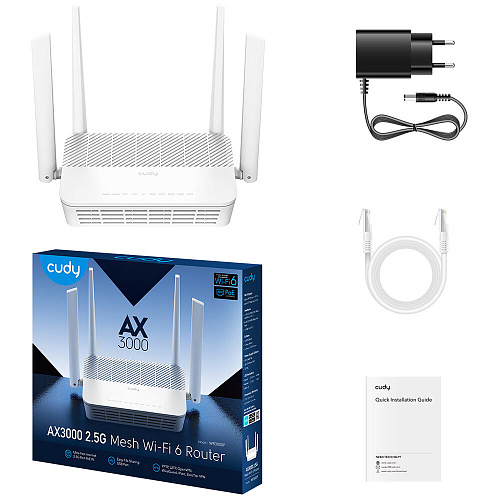 Беспроводной маршрутизатор Cudy WR3000P, Wi-Fi 802.11ax 2974Мбит/с, 2.4+5ГГц, 4xLAN, 1xWAN, USB Type-A