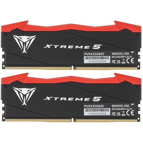 Модуль памяти DIMM 32Gb 2х16Gb DDR5 PC65600 8200MHz Patriot Memory Viper Xtreme 5 Black/Red (PVX532G82C38K)