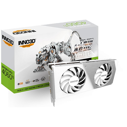 Видеокарта Inno3D GeForce RTX 4060 Ti 8192Mb, Twin X2 OC White 8 Gb (N406T2-08D6X-171153W) 1xHDMI, 3xDP, Ret