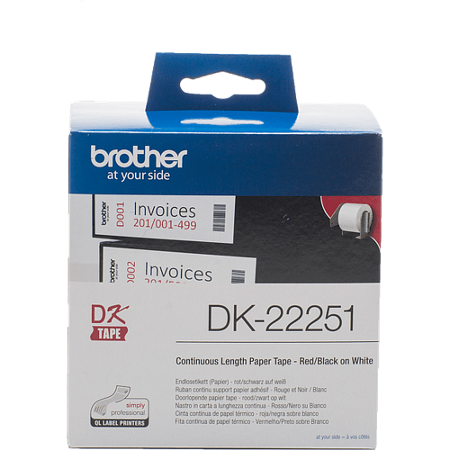 Наклейка Этикетка Brother DK22251 (черный и красный на белом, ширина 62 мм), длина рулона 15,24 м