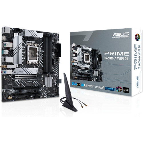 Материнская плата ASUS Prime B660M-A WiFi D4 B660 Socket-1700 4xDDR4, 4xSATA3, RAID, 2xM.2, 3xPCI-E16x, 2xUSB3.2, DP, 2xHDMI, WiFi, Glan, mATX