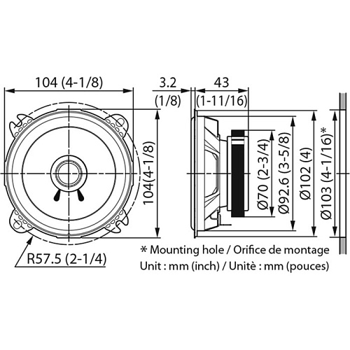 Колонки автомобильные Kenwood KFC-S1056 220Вт 10см однополосные