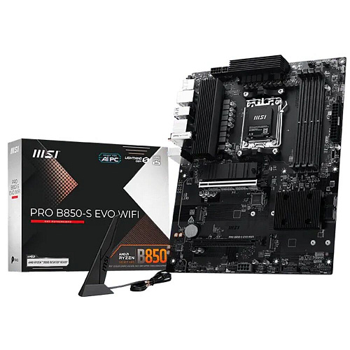 Материнская плата MSI Pro B850-S Evo WiFi Socket-AM5 AMD B850 4xDDR5, 4xSATA3, RAID, 3xM.2, 2xPCI-E16x, 4xUSB3.2, 1xUSB3.2 Type C, DP, HDMI, WiFi, 5Glan, ATX Ret