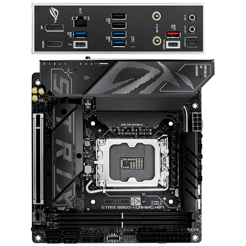 Материнская плата ASUS ROG Strix B860-I Gaming WiFi B860 Soc-1851 2xDDR5, 4xSATA3, RAID, 2хM.2, 1xPCI-E16x, 4xUSB3.2, 2xUSB3.2 Type C, DP, HDMI, WiFi, 2.5Glan, Mini-ITX