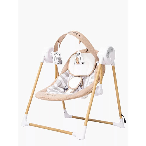 Электронные качели детские AmaroBaby Wooden Swing, бежевый