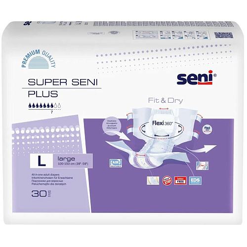 Seni Подгузники для взрослых Super Plus, 100-150 см., L (30 шт.) УЦЕНКА