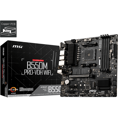 Материнская плата MSI B550M Pro-VDH WiFi Socket-AM4 AMD B550 4xDDR4, 4xSATA3, RAID, 2xM.2, 1xPCI-E16x, 4xUSB3.2, D-Sub, DP, HDMI, Glan, mATX УЦЕНКА