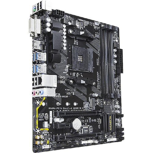 Материнская плата Gigabyte GA-AX370M-DS3H Socket-AM4 AMD X370 4xDDR4, 4xSATA3, Raid, 1xM.2, 2xPCI-E 16x, 4xUSB 3.1, DVI-D, HDMI, GLan, mATX Ret