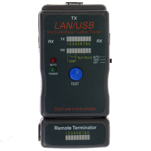 Тестер LAN Gembird NCT-2, 100/1000 Base-TX,  для UTP, STP, RJ-11, USB-кабеля