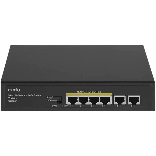 Коммутатор Cudy FS1006P неуправляемый 6 портов 10/100Мбит/с, 4 порта PoE+, 2 порта 100Мбит/с uplink