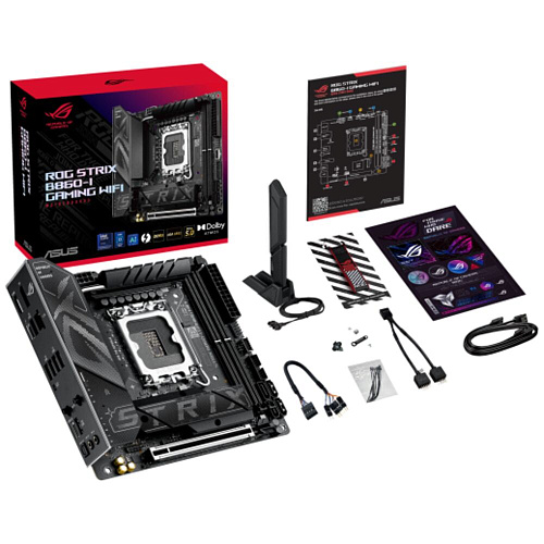 Материнская плата ASUS ROG Strix B860-I Gaming WiFi B860 Soc-1851 2xDDR5, 4xSATA3, RAID, 2хM.2, 1xPCI-E16x, 4xUSB3.2, 2xUSB3.2 Type C, DP, HDMI, WiFi, 2.5Glan, Mini-ITX