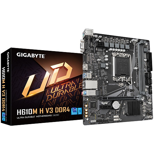 Материнская плата Gigabyte H610M H V3 DDR4 H610 Socket-1700 2xDDR4, 4xSATA3, 1xM.2, 1xPCI-E16x, 2xUSB3.2, D-Sub, HDMI, Glan, mATX УЦЕНКА