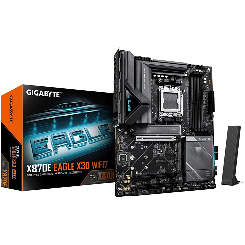 Материнская плата Gigabyte X870E Eagle X3D WiFi7 Socket-AM5 AMD X870E 4xDDR5, 4xSATA3, RAID, 4xM.2, 3xPCI-E16x, 8xUSB3.2, 3xUSB3.2 Type C, HDMI, WiFi, 5Glan, ATX Ret