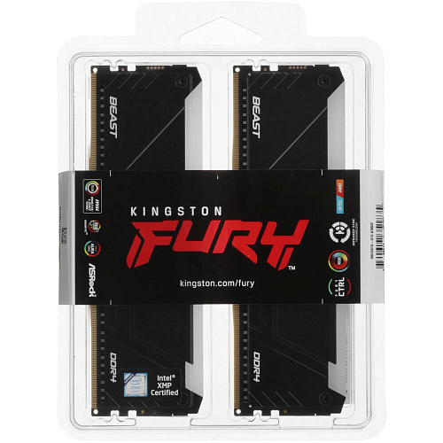 Модуль памяти DIMM 32Gb 2х16Gb DDR4 PC25600 3200MHz Kingston Fury Beast RGB Black (KF432C16BB12AK2/32WP)