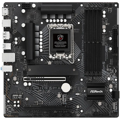 Материнская плата ASRock B760M PG Lightning B760 Socket-1700 4xDDR5, 4xSATA3, RAID, 3xM.2, 2xPCI-E16x, 3xUSB3.2, 1xUSB3.2 Type C, DP, HDMI, 2.5Glan, mATX