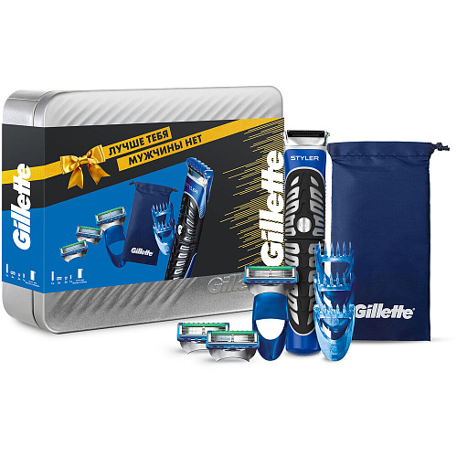 Gillette Подарочный набор (Gillette бритва-стайлер Styler, 3 сменных насадки, 2 сменные кассеты Proglide Power)