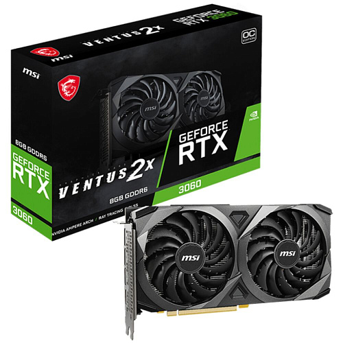 Видеокарта MSI GeForce RTX 3060 8192Mb, Ventus OC 2X (RTX 3060 Ventus 2X OC 8G) 1xHDMI, 3xDP, Ret