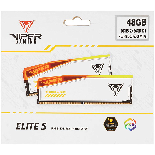 Модуль памяти DIMM 48Gb 2х24Gb DDR5 PC48000 6000MHz Patriot Memory Viper Elite 5 RGB White (PVER548G60C36KT)