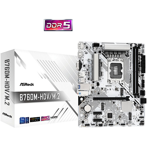Материнская плата ASRock B760M-HDV/M.2 B760 Socket-1700 2xDDR5, 4xSATA3, RAID, 2xM.2, 1xPCI-E16x, 3xUSB3.2, 1xUSB3.2 Type C, D-Sub, DP, HDMI, 2.5Glan, mATX