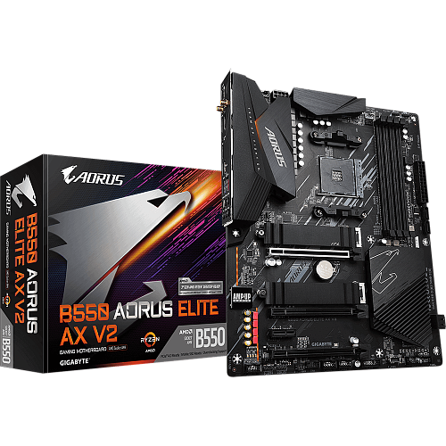 Материнская плата Gigabyte B550 AORUS Elite AX V2 Socket-AM4 AMD B550 4xDDR4, 4xSATA3, RAID, 2xM.2, 3xPCI-E16x, 5xUSB3.2, DP, HDMI, WI-Fi, Glan, ATX Ret УЦЕНКА