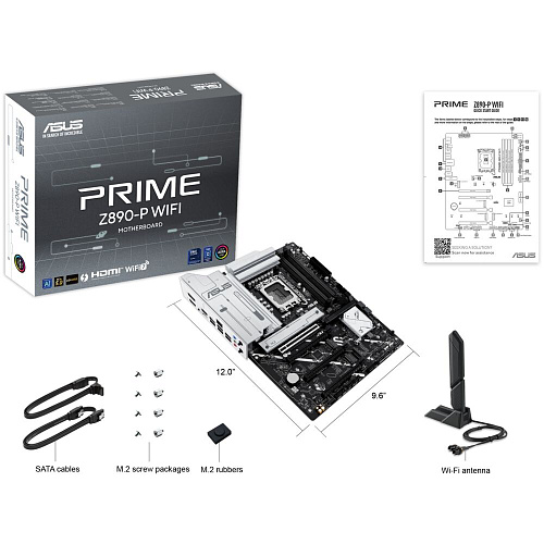 Материнская плата ASUS Prime Z890-P WiFi Z890 Soc-1851 4xDDR5, 4xSATA3, RAID, 4хM.2, 4xPCI-E16x, 3xUSB3.2, 1xUSB3.2 Type C, DP, HDMI, 2.5Glan, ATX