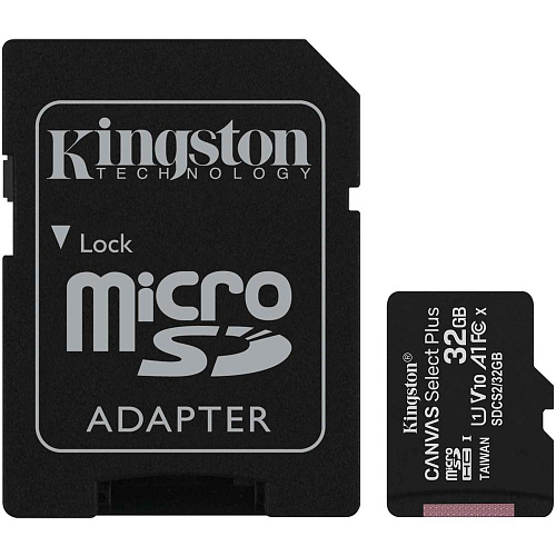 Карта памяти Micro SecureDigital 32Gb Kingston Canvas Select Plus SDHC class 10 UHS-I  (SDCS2/32GB) + SD адаптер (*)