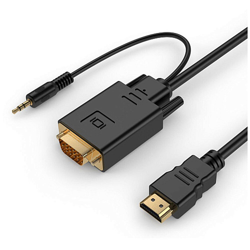 Кабель HDMI-VGA Filum FL-C-HM-VGAM-1.8M, 1.8 м., черный, разъемы: HDMI A male-VGA male-mini jack male