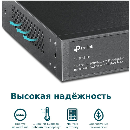 Коммутатор TP-LINK TL-SL1218P неуправляемый 16xLAN PoE+, 1xGbLAN, 1xSFP/GbLAN