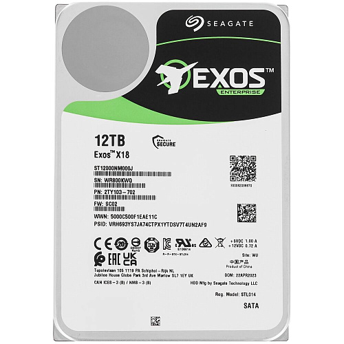 Внутренний жесткий диск 3,5" 12Tb Seagate (ST12000NM000J) 256Mb 7200rpm SATA3 Exos X18 OFFICIAL RECERTIFIED