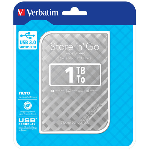 Внешний жесткий диск 2.5" 1000Gb Verbatim 53197 USB3.0 5400rpm Store'n'Go Style серебристый