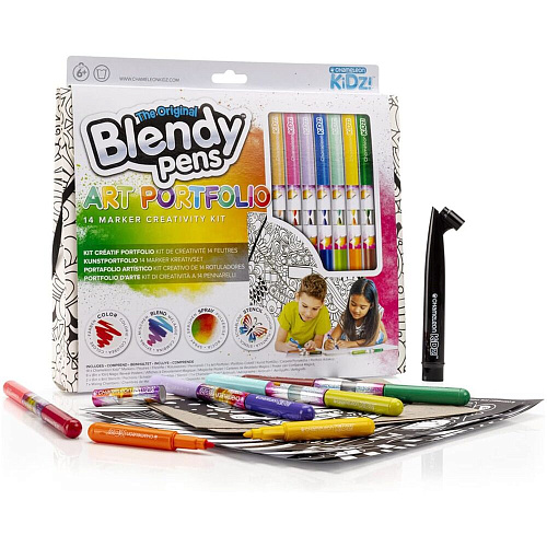 Набор фломастеров-хамелеонов «Blendy pens» (14 шт.) c раскрасками, трафаретами и аэрографом