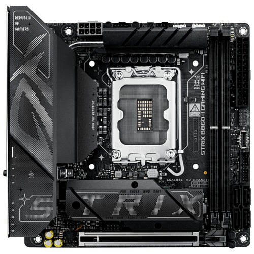 Материнская плата ASUS ROG Strix B860-I Gaming WiFi B860 Soc-1851 2xDDR5, 4xSATA3, RAID, 2хM.2, 1xPCI-E16x, 4xUSB3.2, 2xUSB3.2 Type C, DP, HDMI, WiFi, 2.5Glan, Mini-ITX
