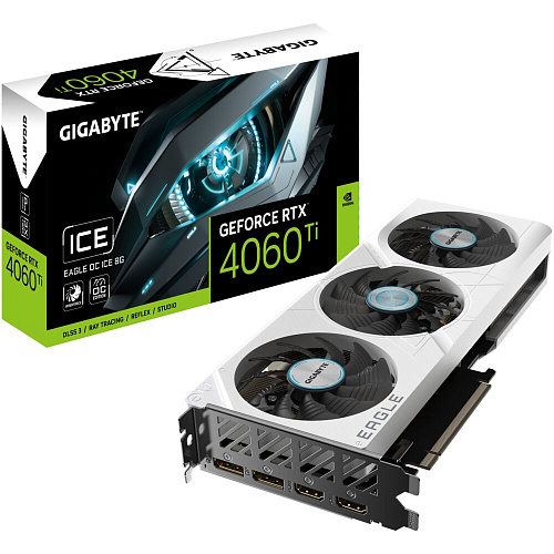 Видеокарта Gigabyte GeForce RTX 4060 Ti 8192Mb, Eagle Ice OC 8 Gb (GV-N406TEAGLEOC Ice-8GD) 2xHDMI, 2xDP, Ret