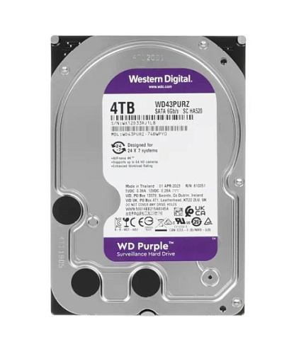 Внутренний жесткий диск 3,5" 4Tb Western Digital (WD43PURZ) 256Mb 5400rpm SATA3 Purple УЦЕНКА